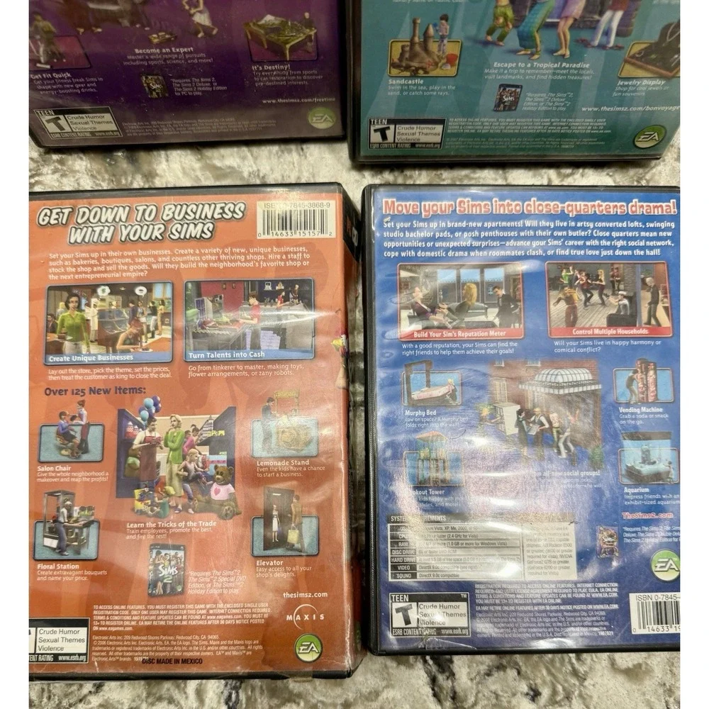 The Sims 2 PC Lot Of 4 Expansion Packs With Manuals For 3 Of 4